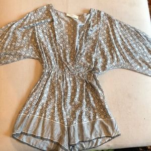 Gray and white patterned romper